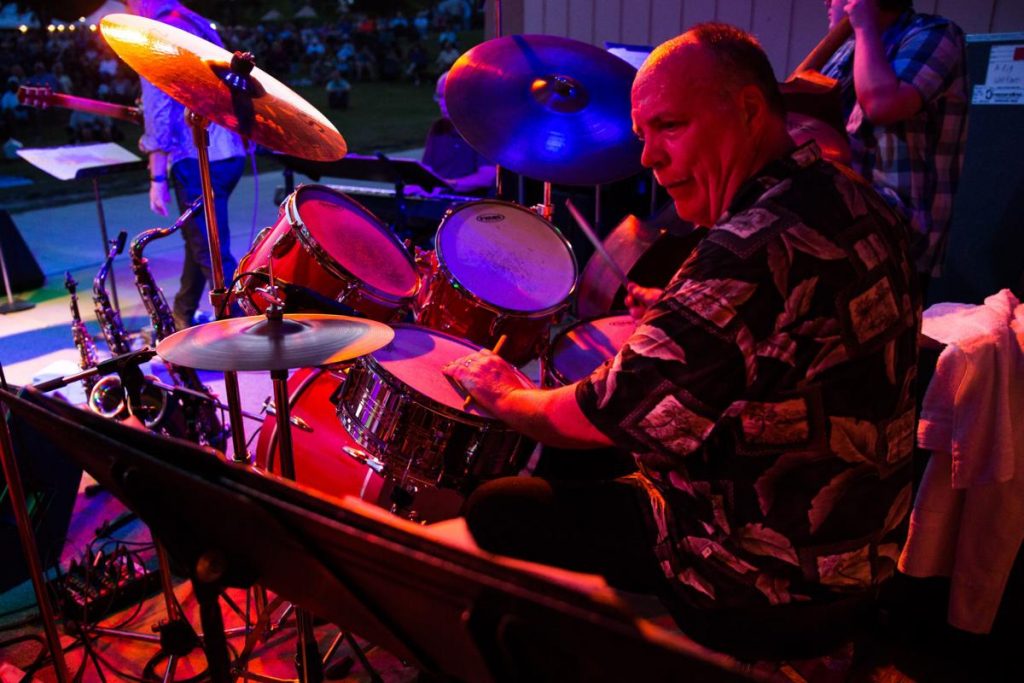 A drummer jams during the performance.